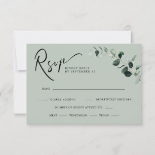 Eucalyptus Sage Modern Calligraphy Meals Wedding RSVP Card