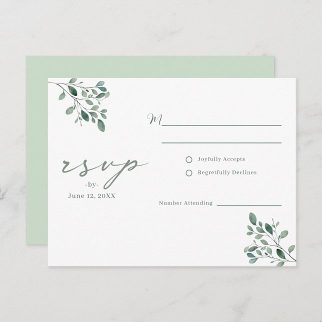 Eucalyptus Sage Watercolor wedding RSVP Postcard (Front/Back)