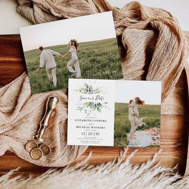 Eucalyptus Save Our Date with Photo Card (Creator Uploaded)