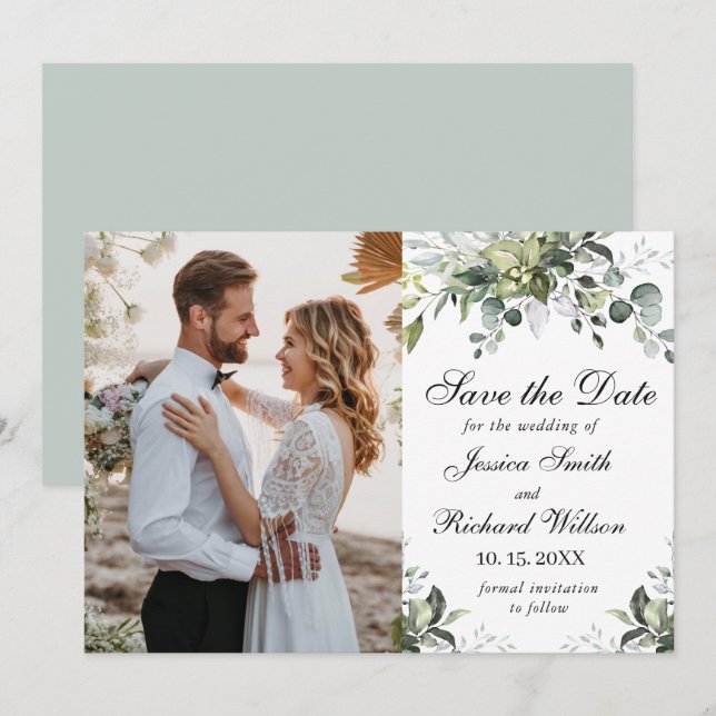 Eucalyptus Save the Date PHOTO Invitation (Front/Back)