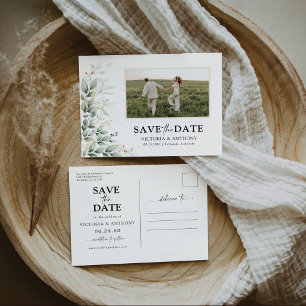 Eucalyptus Save The Date with Photo Postcard