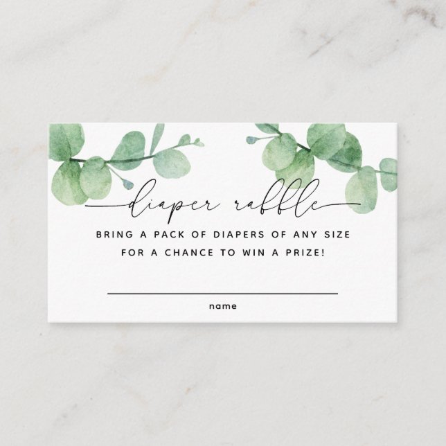 Eucalyptus script Baby Shower Diaper Raffle ticket Enclosure Card (Front)