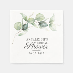 Eucalyptus Script Botanical Greenery Bridal Shower Napkin