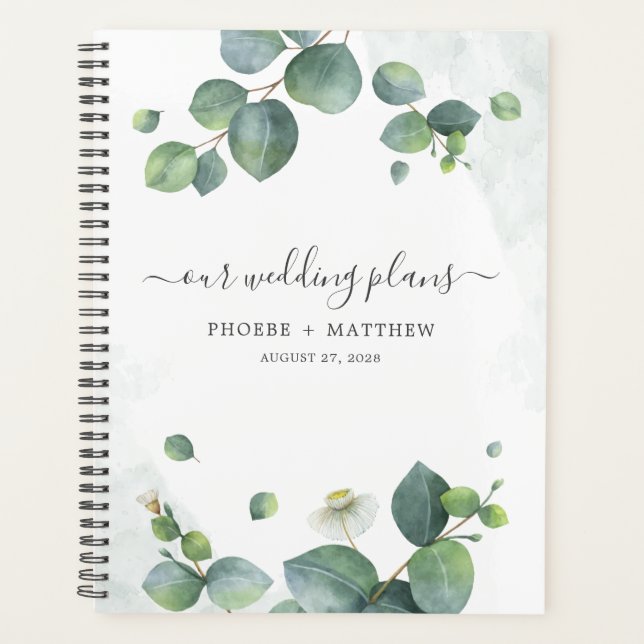 Eucalyptus Script Botanical Greenery Wedding Planner (Front)