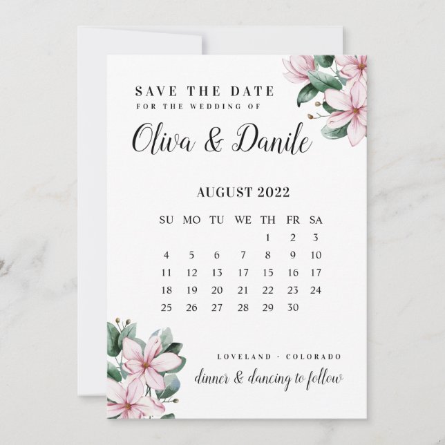Eucalyptus Script Calendar Photo Save The Date Invitation (Front)