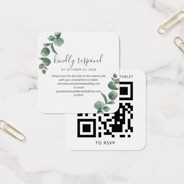 Eucalyptus Script Greenery Wedding QR Code RSVP (Office)