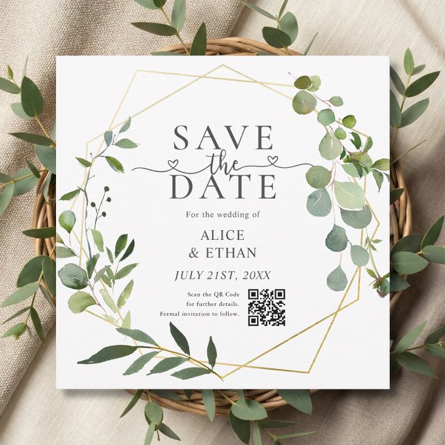 Eucalyptus Script Heart QR Code Save The Date (Créateur téléchargé)