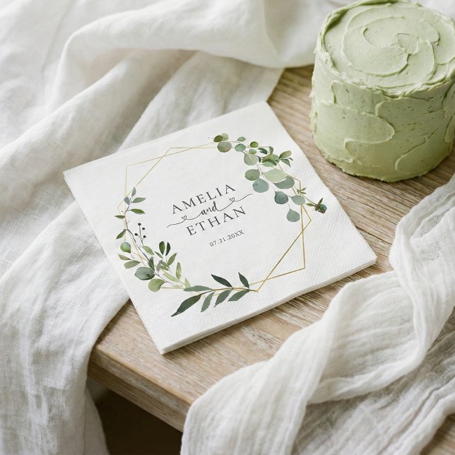 Eucalyptus Script Heart Wedding Napkin (Creator Uploaded)