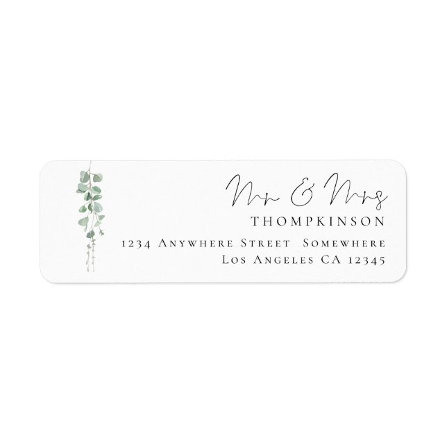 Eucalyptus Script Mr Mme Mariage Adresse de retour (Devant)