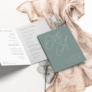 Eucalyptus   Script Watermark Monogram Wedding Program