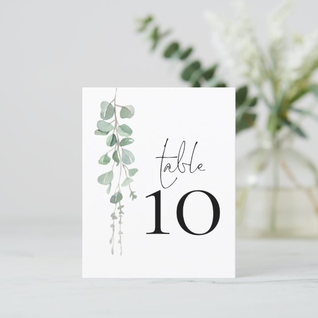 Eucalyptus Script Wedding Table Number (Standing Front)