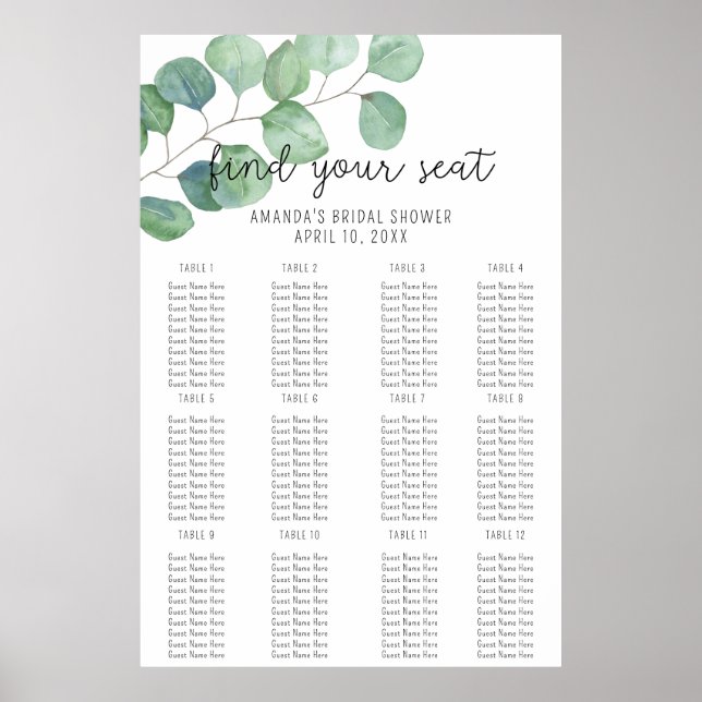 Eucalyptus - Seating Chart foam board (Front)