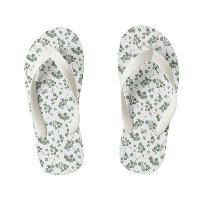 Eucalyptus Silver Dollar Tree Foliage Pattern Kid's Flip Flops (Footbed)