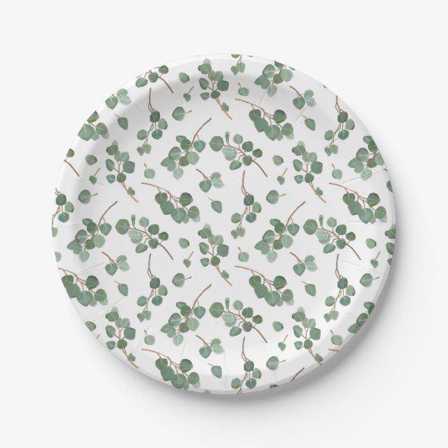Eucalyptus Silver Dollar Tree Foliage Pattern Paper Plate (Front)