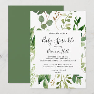 Eucalyptus Simple Brown Floral Baby Sprinkle Invitation