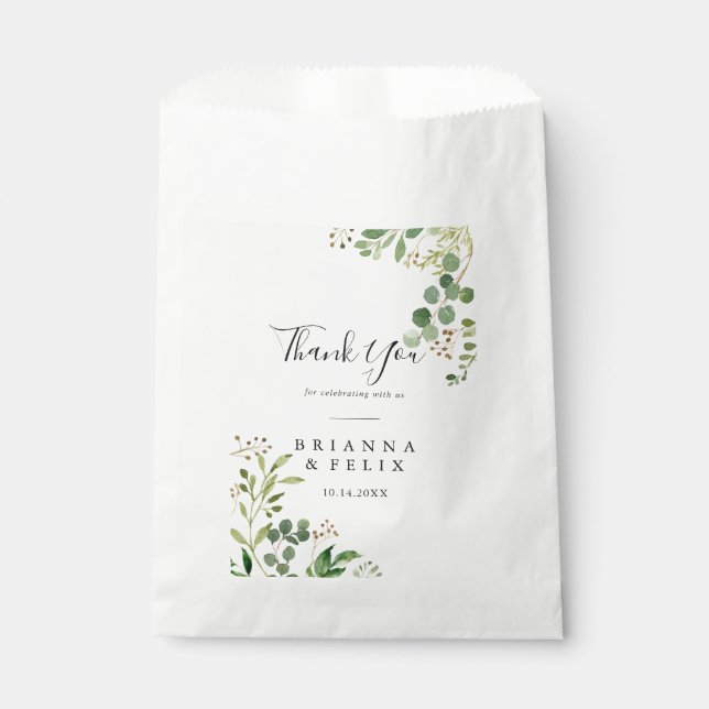 Eucalyptus Simple Brown Floral Thank You Wedding Favour Bag (Front)