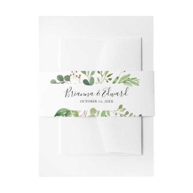 Eucalyptus Simple Brown Floral Wedding Invitation Invitation Belly Band (Front Example)