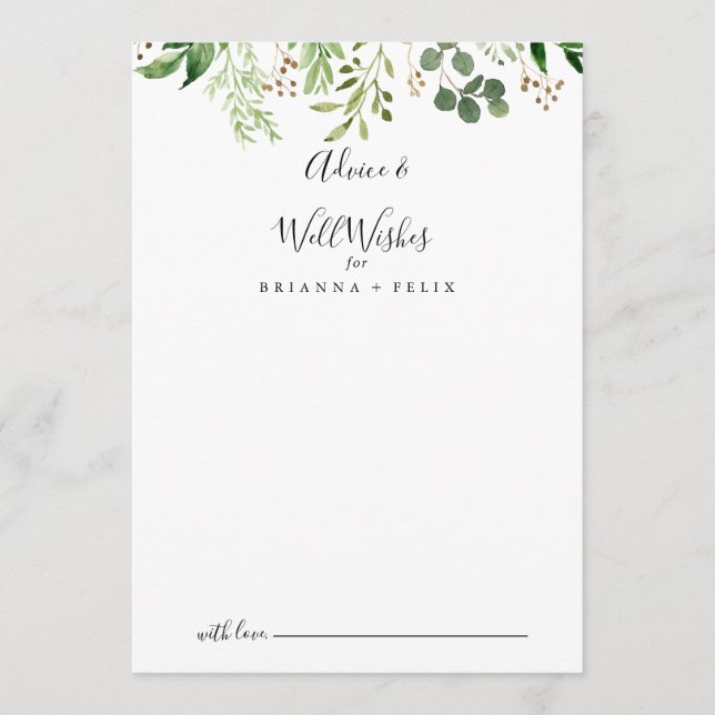 Eucalyptus Simple Brown Floral Wedding Well Wishes Advice Card (Front)