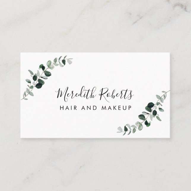 Eucalyptus Simple Elegant Hair and Makeup Business Card (Front)