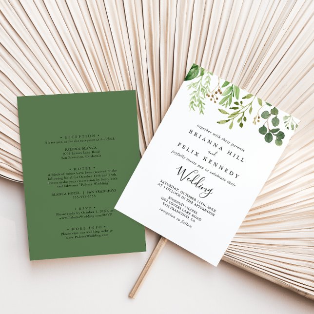 Eucalyptus Simple Floral Front & Back Wedding Invitation (Creator Uploaded)
