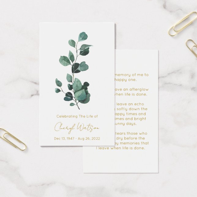 Eucalyptus | Simple Funeral Memorial Prayer Card (Office)