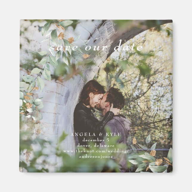 Eucalyptus Simple Photo Save the Date Magnet (Front)