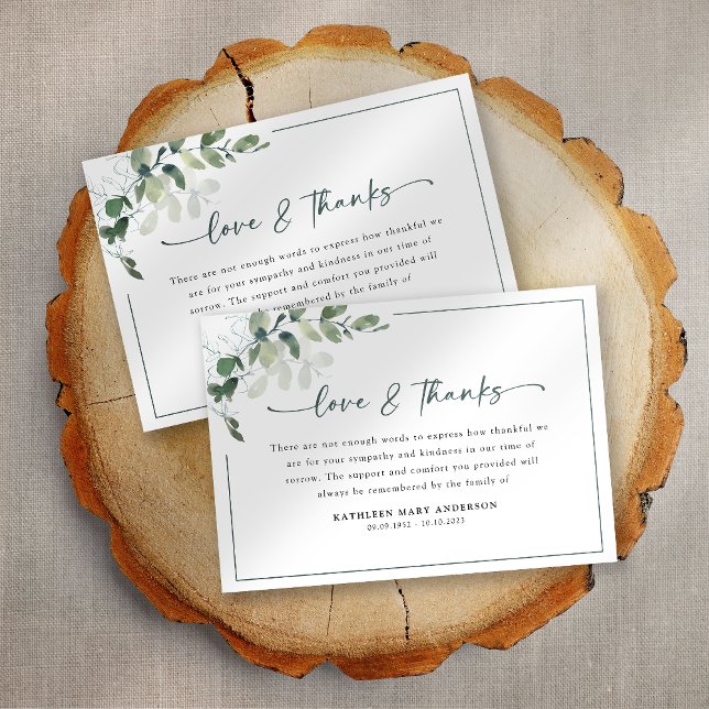 Eucalyptus Simple Script Funeral Thank You Card (Creator Uploaded)