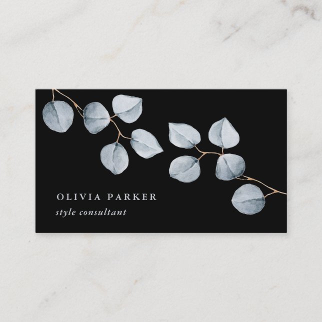 Eucalyptus Simplicity | Black Business Card (Front)