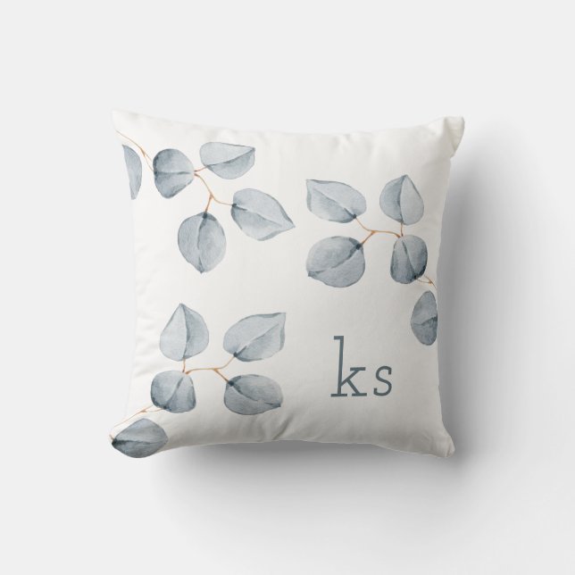 Eucalyptus Simplicity | Monogram Throw Pillow (Front)