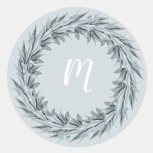 Eucalyptus Simplicity   Wreath with Monogram Classic Round Sticker