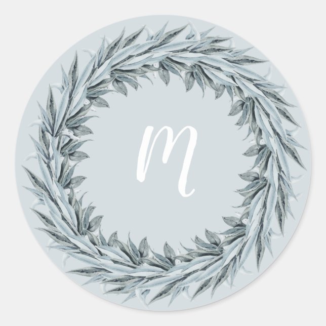 Eucalyptus Simplicity | Wreath with Monogram Classic Round Sticker (Front)