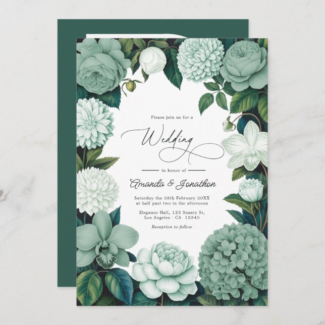 Eucalyptus Soft, Mint Frost & Snowdrop Wedding Invitation (Front/Back)