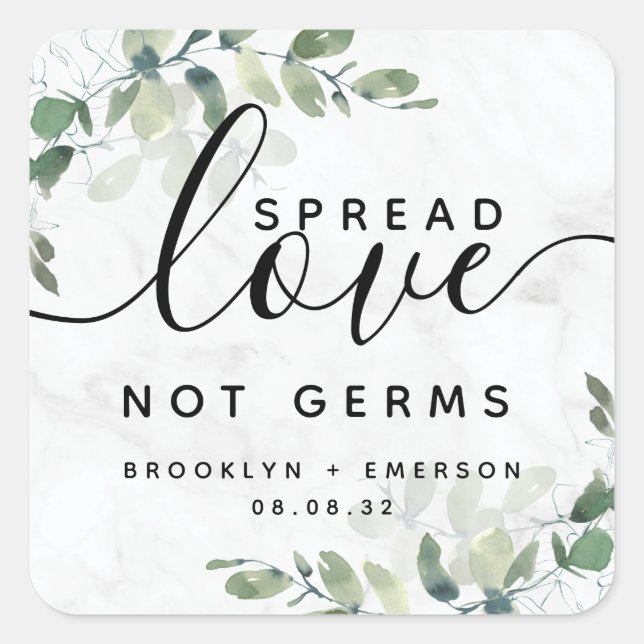 Eucalyptus Spread Love Not Germs Hand Sanitizer Sq Square Sticker (Front)