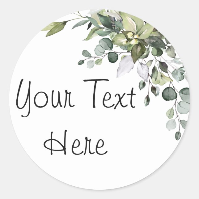 Éucalyptus Sticker Classic Round Texte Personnalis (Devant)