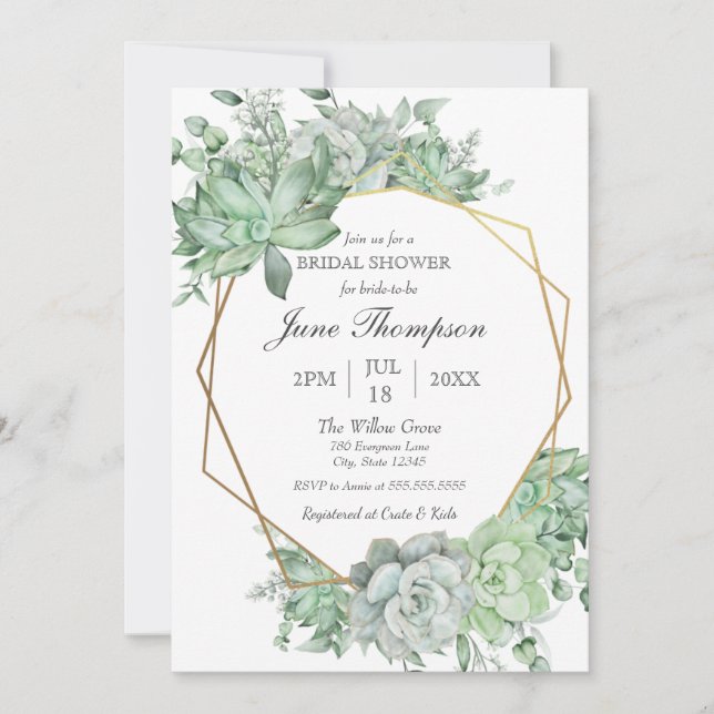 Eucalyptus Succulent Greenery Border Bridal Shower Invitation (Front)