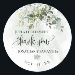 Eucalyptus succulent wedding thank you classic round sticker<br><div class="desc">Add names, and date into the template. To more customization (font colour, font style, remove or move elements, change other wording *Thank you is not editable but colour can be changed ), click on personalize, scroll down and click on link "click to customize further". ** Please see the full collection...</div>