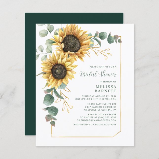 Eucalyptus Sunflower Bridal Shower Invitation (Front/Back)