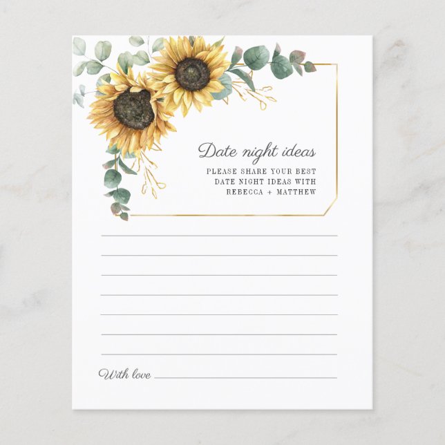 Eucalyptus Sunflower Date Night Ideas Card (Front)