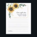 Eucalyptus Sunflower Date Night Ideas Flyer<br><div class="desc">Budget Sunflower Eucalyptus Floral wedding date night ideas cards. Create a modern Sunflower Floral Bridal Shower date night ideas card with this cute template featuring beautiful rustic floral bouquet with modern simple typography. TIP: Matching wedding suite cards like RSVP, wedding programs, banners, tapestry, gift tags, signs, and other wedding keepsakes...</div>