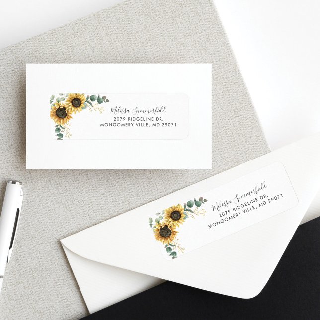 Eucalyptus Sunflower Floral Mariage Adresse de ret (Sunflower Eucalyptus Floral Return Address Label)