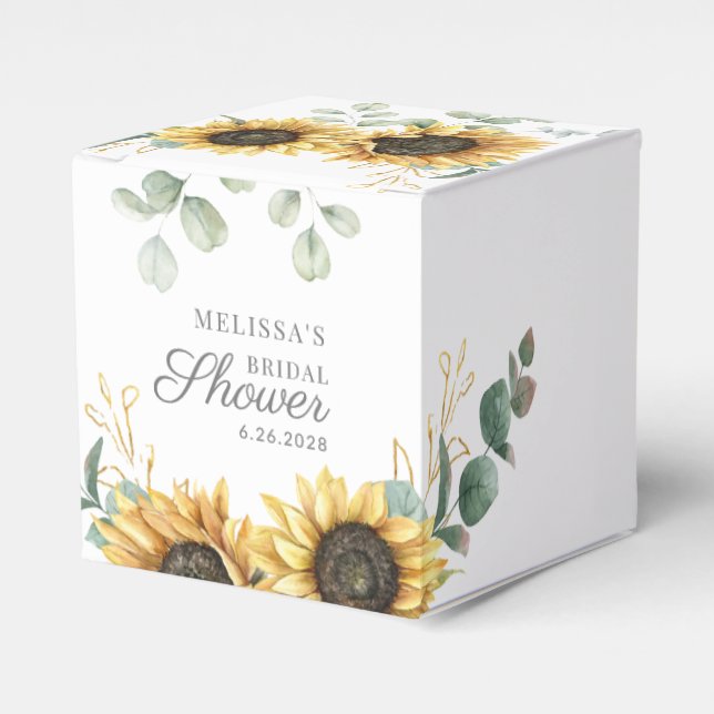 Eucalyptus Sunflower Floral Script Bridal Shower Favor Box (Front Side)
