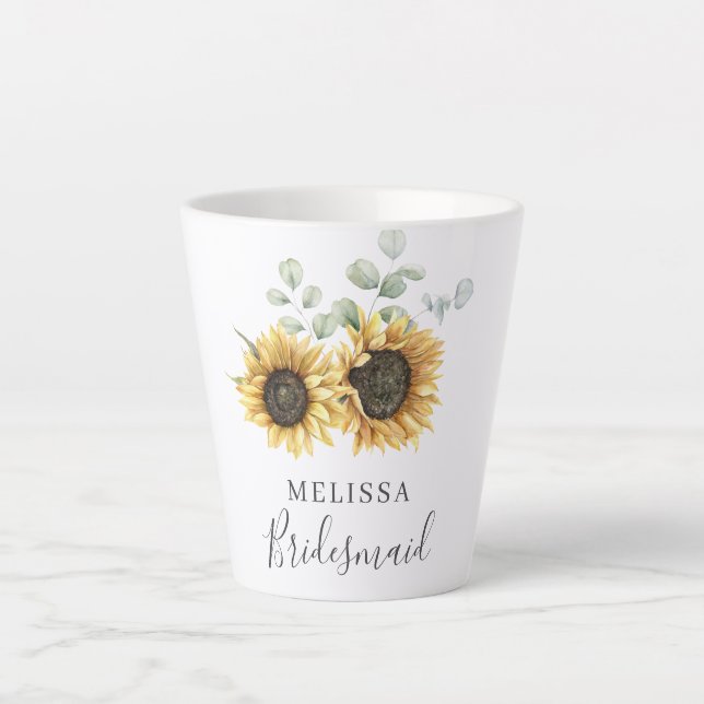 Eucalyptus Sunflower Floral Wedding Bridesmaid Latte Mug (Front)