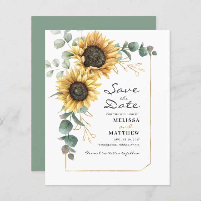 Eucalyptus Sunflower Floral Wedding Save Date  (Front/Back)