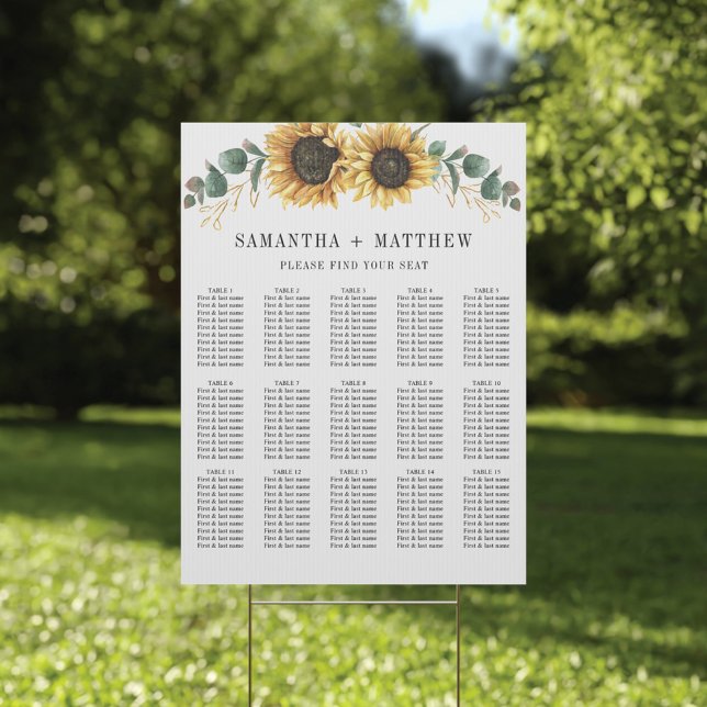 Eucalyptus Sunflower Floral Wedding Seating Chart (Sunflower Eucalyptus Wedding Seating Chart)