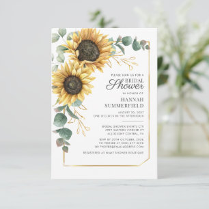 Eucalyptus Sunflower Foliage Script Bridal Shower Invitation