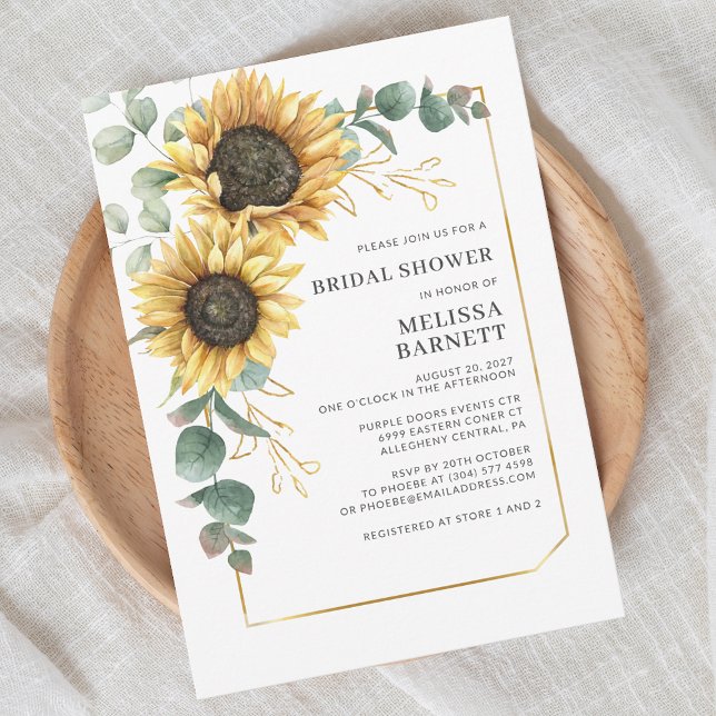 Eucalyptus Sunflower Geometric  Bridal Shower Invitation (Floral Sunflower Geometric Bridal Shower Invitation)