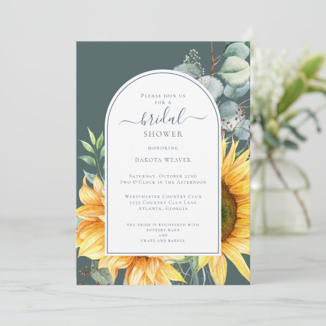 Eucalyptus Sunflower Green Bridal Shower Invitation (Standing Front)