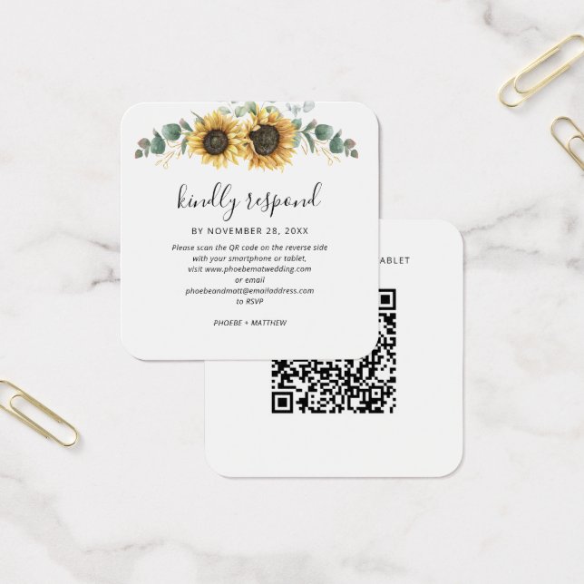 Eucalyptus Sunflower QR Code Site Mariage RSVP (Bureau)