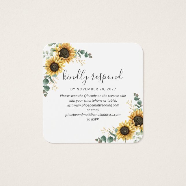 Eucalyptus Sunflower QR Code Wedding Website RSVP (Front)