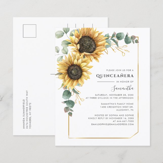Eucalyptus Sunflower Quinceanera 15th Birthday (Front/Back)